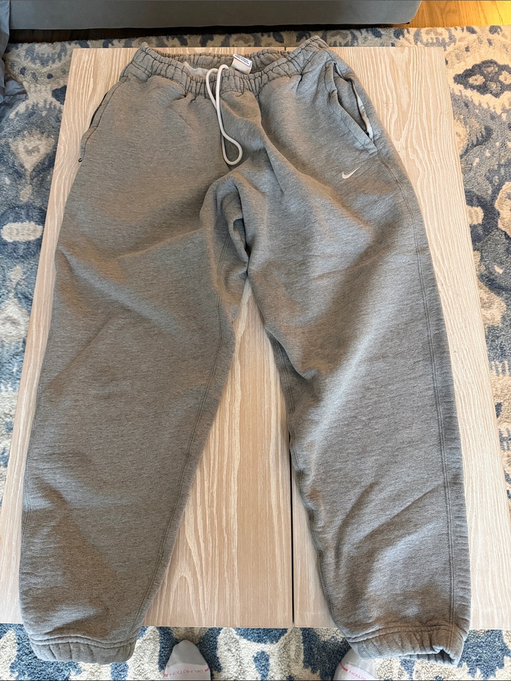 Nike Men's Gray Fleece Sweatpants with White Drawstring
